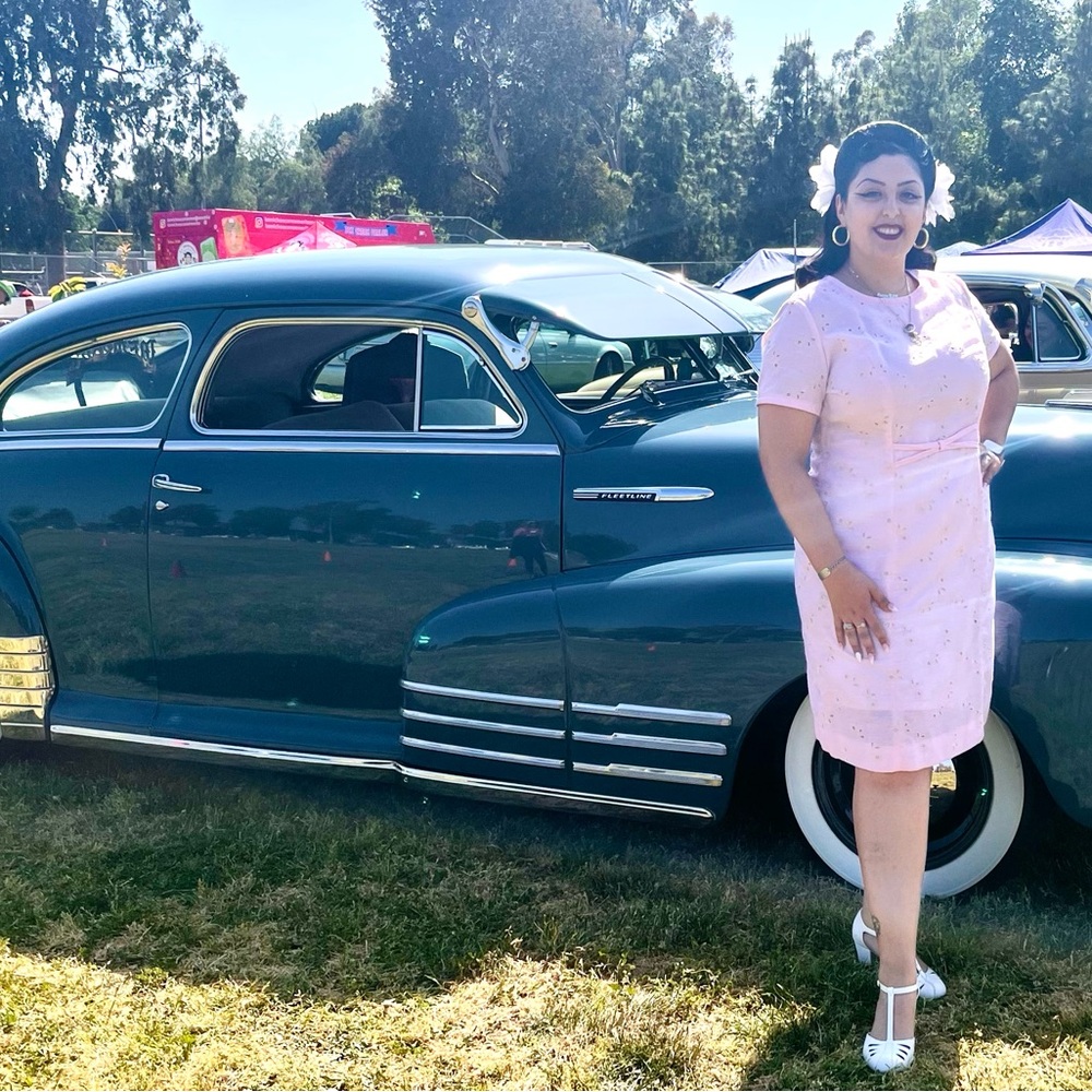 1950s Pink Linen Dress